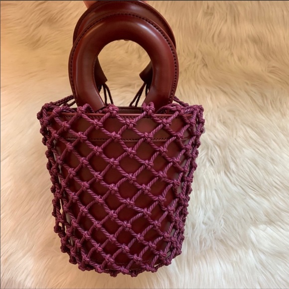 New! STAUD Monreau Bordeaux Leather Net Bucket Bag - Picture 6 of 11